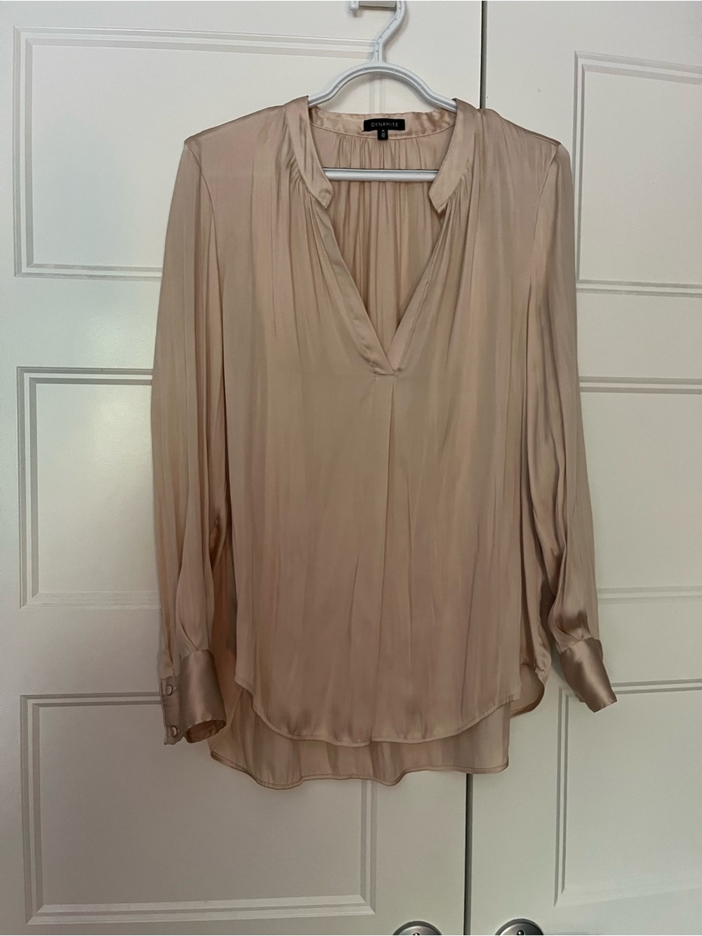 Dynamite Beige Satin V-Neck Blouse